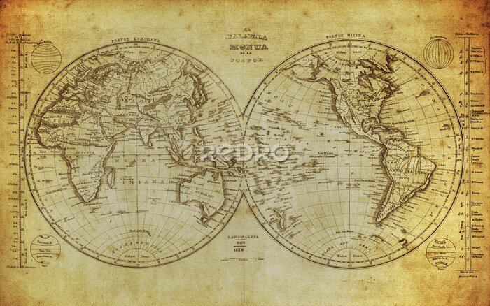 Bild Historische Weltkarte mit geografischem Raster