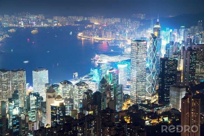 Bild Hongkong asiatische Stadt bei Nacht
