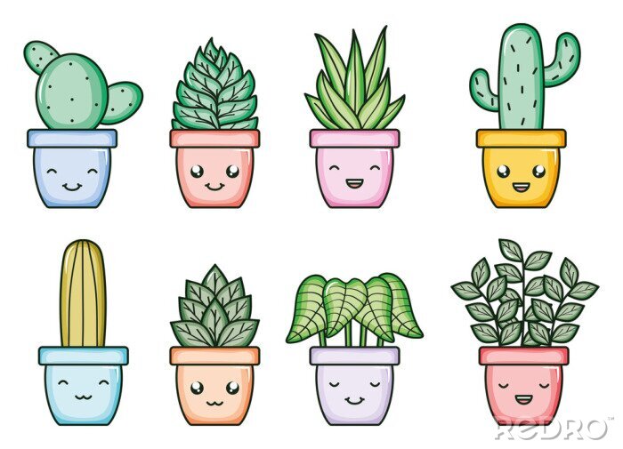 Bild house plants and cactus kawaii comic characters