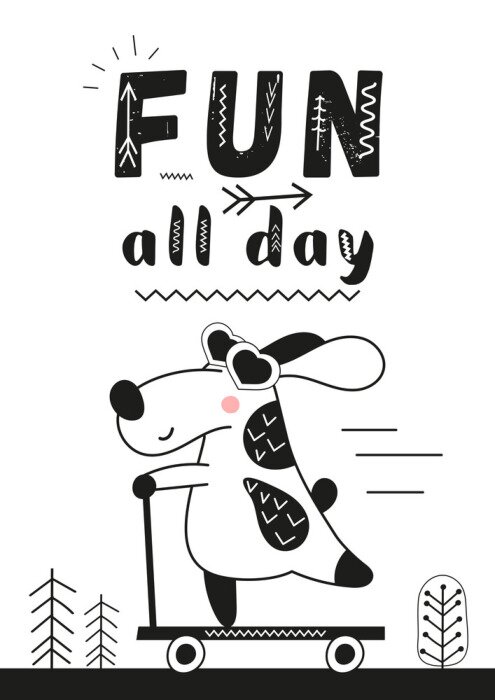 Bild Hund auf einem Roller im skandinavischen Stil