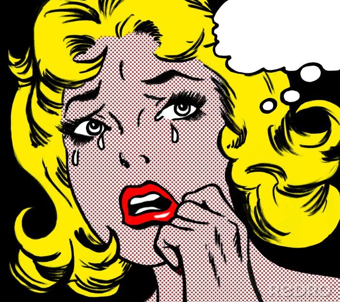 Bild illustration of a crying woman in the style of 60s comic books, pop art