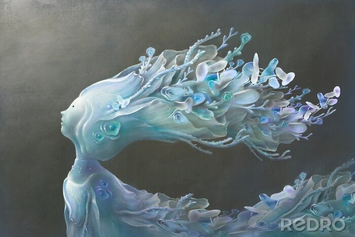 Bild Imagination lonely girl with nature head looking for the light, fantasy art, hope concept, surreal painting, freedom