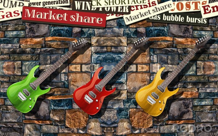 Bild Instrumente drei farbige Gitarren