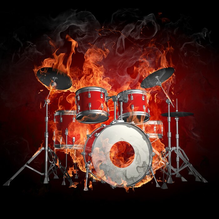 Bild Instrumente Percussion in Flammen