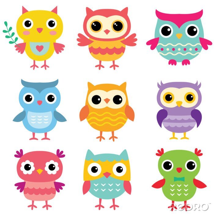 Bild Isolierte niedliche Cartoon Eulen gesetzt