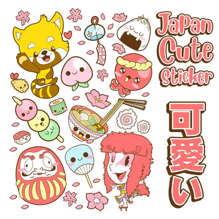 Bild japan cute doodle sticker and background