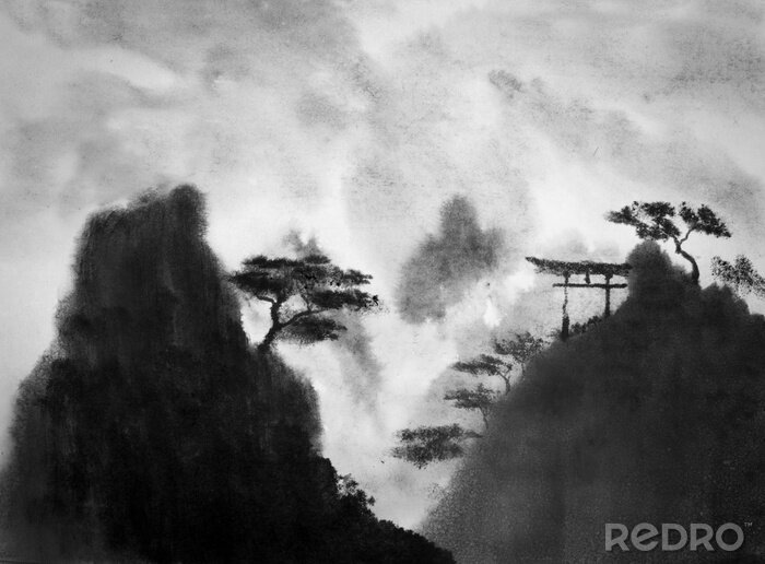 Bild Japanische Berge und Gartenmöbel