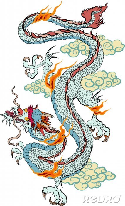 Bild Japanischer alter Dracheaufkleber auf schwarzem Hintergrund Chinesische Drachetätowierung. Traditionelle asiatische Tätowierung der alte Drache Vektor.