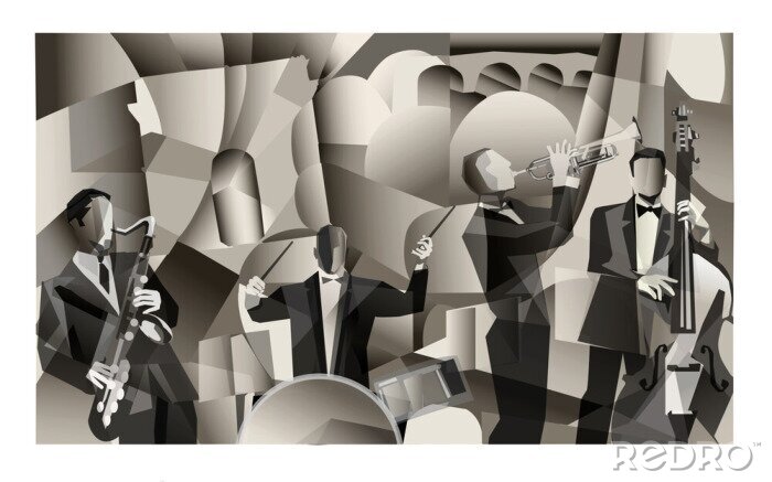 Bild Jazzband Grafik im Stil von Picasso