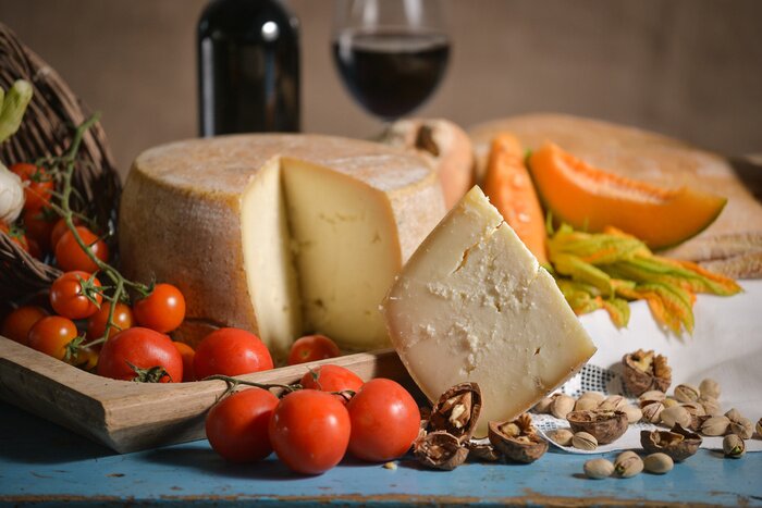 Bild Käse Obst und Gemüse