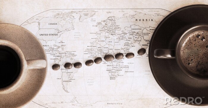 Bild Kaffees in Tassen und Weltkarte
