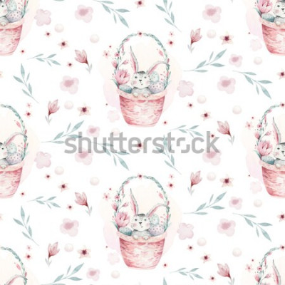 Bild Kaninchen in mit Blumen geschmückten Körbchen