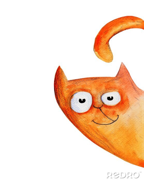 Bild Katze für Kinder mit einem breiten Lächeln Aquarell