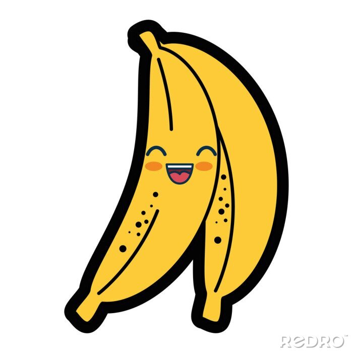Bild Kawaii Bananenfrucht-Ikone auf weißem Hintergrund. Buntes Design. Vektor-Illustration