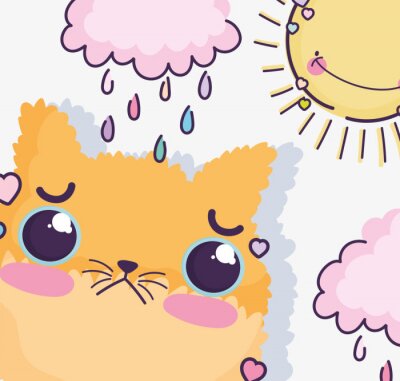 Bild kawaii cartoon cute cat in the rainy day
