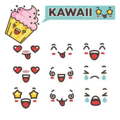 Bild Kawaii Emojis Set asiatische japanische Smileys Vektor-Illustration