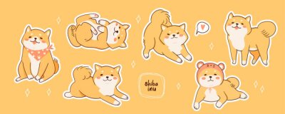 Bild Kawaii Shiba Inu dogs in various poses. Hand drawn sticker vector set. All elements are isolated