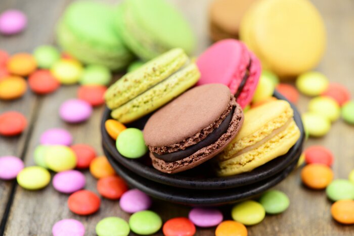 Bild Kekse Makronen und Süßigkeiten