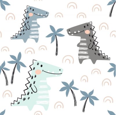 Kinderdinosaurier und Palmen im skandinavischen Stil
