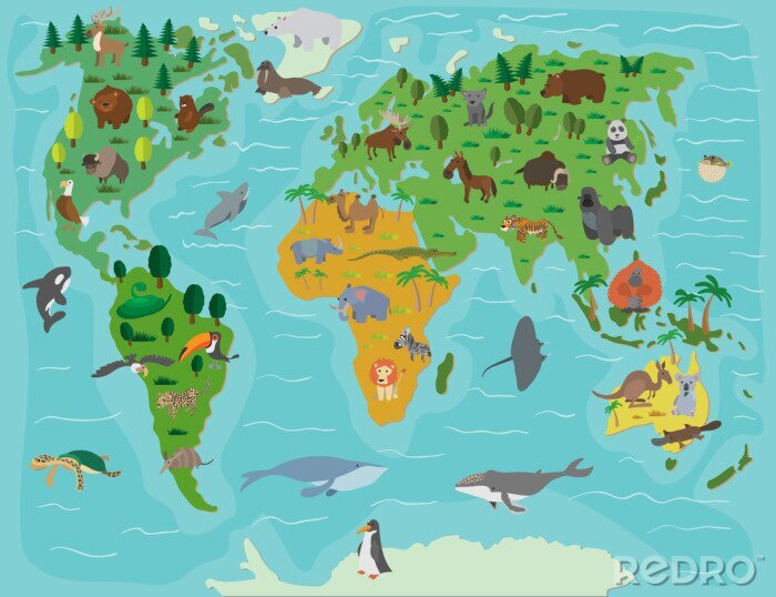 Bild Kinderweltkarte mit Tieren
