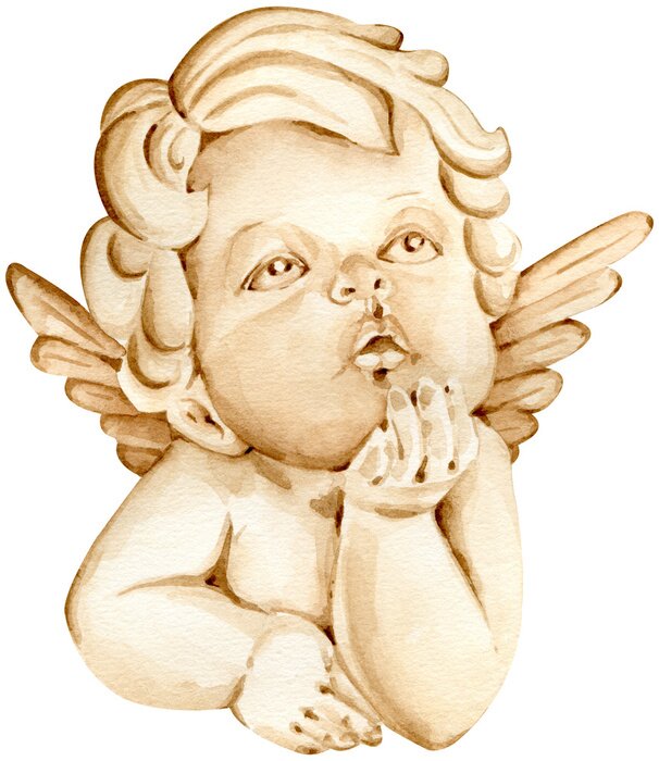 Bild Kleiner Engel mit Aquarellfarben gemalt auf weißem Hintergrund