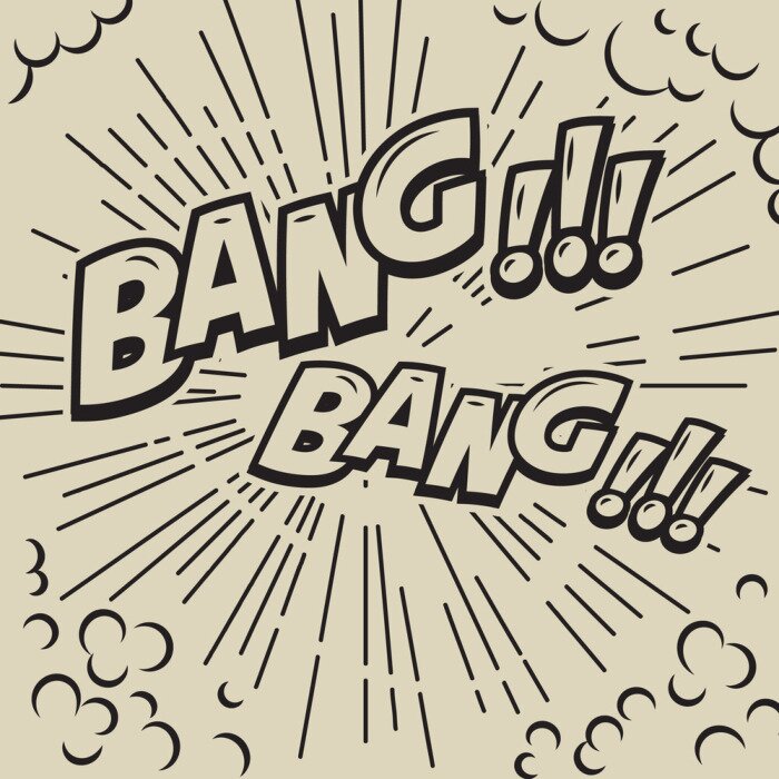 Bild Knall. Komische Artphrase auf Hintergrund mit Geschwindigkeitslinien. Gestaltungselement für Poster, Karte, Flyer, Banner.