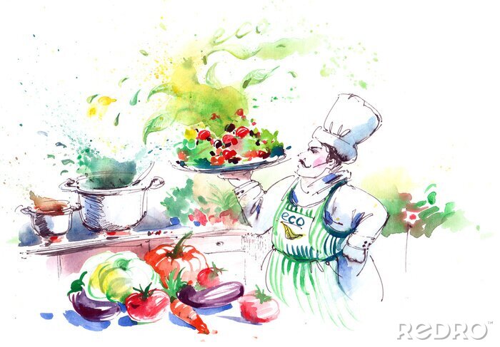 Bild Koch bereitet ein Gemüsegericht zu