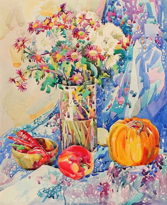 Bild Komposition mit Früchten und Blumen
