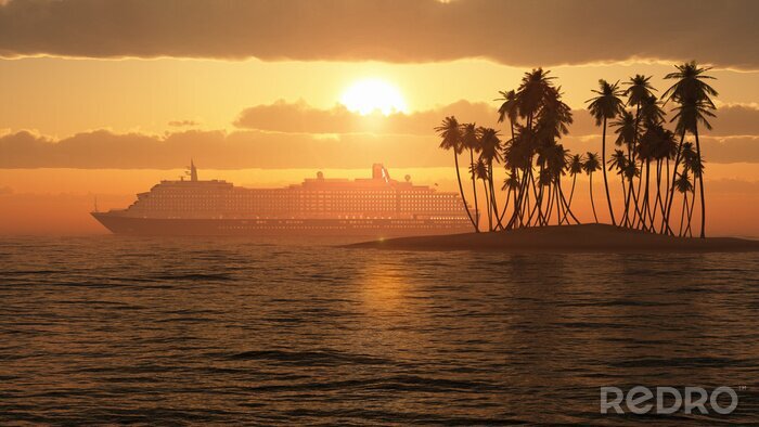 Bild Kreuzfahrt auf einem Schiff und Sonnenuntergang