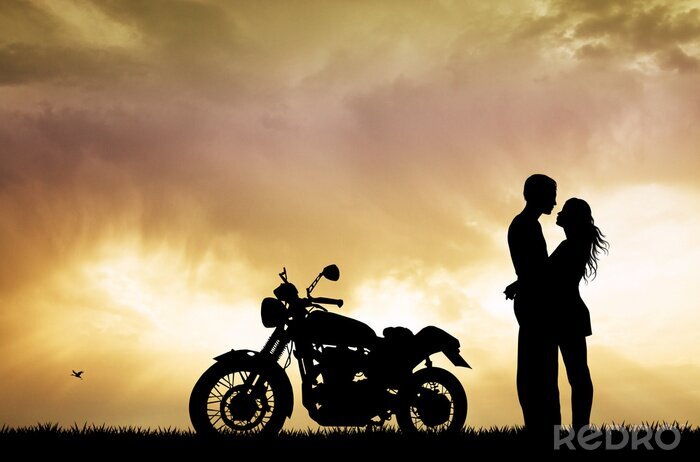 Bild Küssendes Paar und Motorrad
