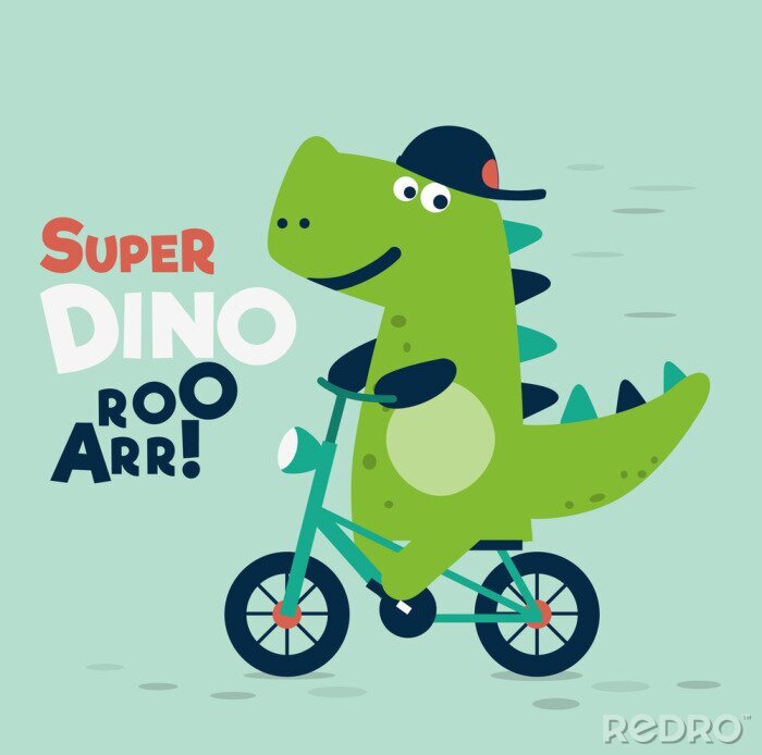 Bild Lächelnder Dinosaurier auf einem grünen Fahrrad