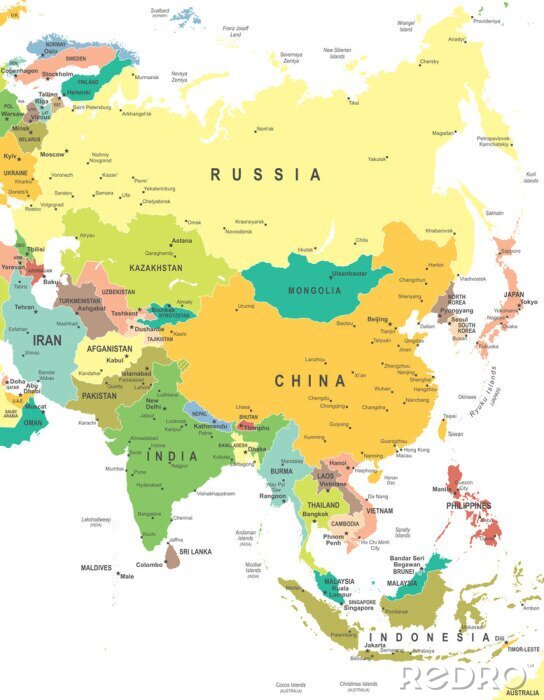 Bild Länder Asiens auf weißem Hintergrund