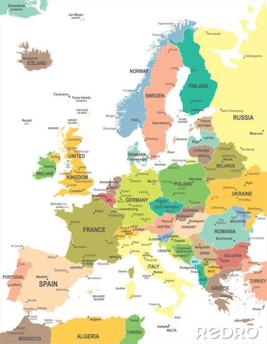 Bild Landkarte Europa auf weißem Hintergrund