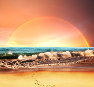 Bild Landschaft mit Regenbogen auf Meer