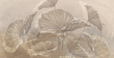 Bild Large art painted leaves on a textured wall, in pastel colors, photo wallpaper for the interior