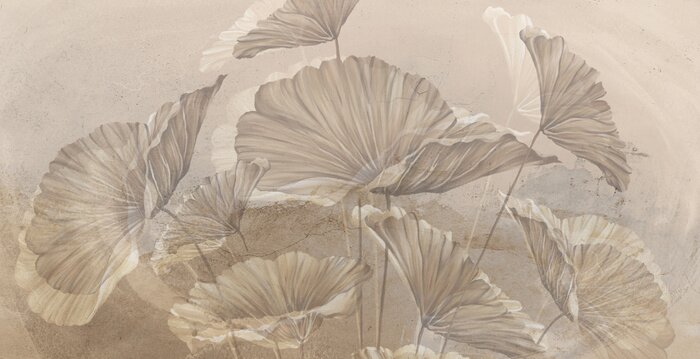 Bild Large art painted leaves on a textured wall, in pastel colors, photo wallpaper for the interior