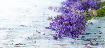 Fototapete Lavendel auf rustikalen Brettern