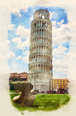 Bild  Leaning Tower of Pisa, Italy. Watercolor painting