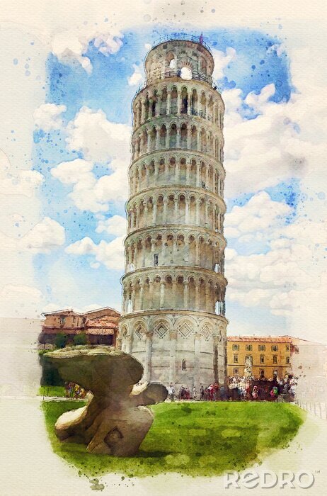 Bild  Leaning Tower of Pisa, Italy. Watercolor painting