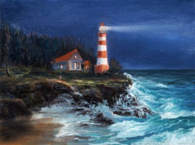 Bild Leuchtturm bei Nacht Aquarell