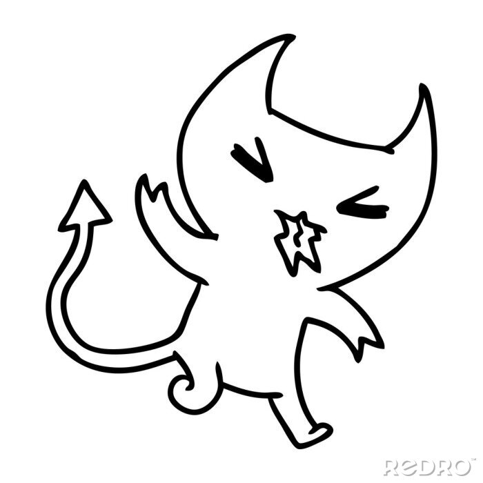 Bild line drawing of a kawaii cute demon