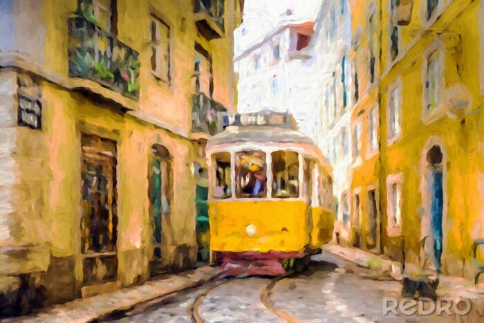 Bild Lissabon gelbe Aquarell-Straßenbahn