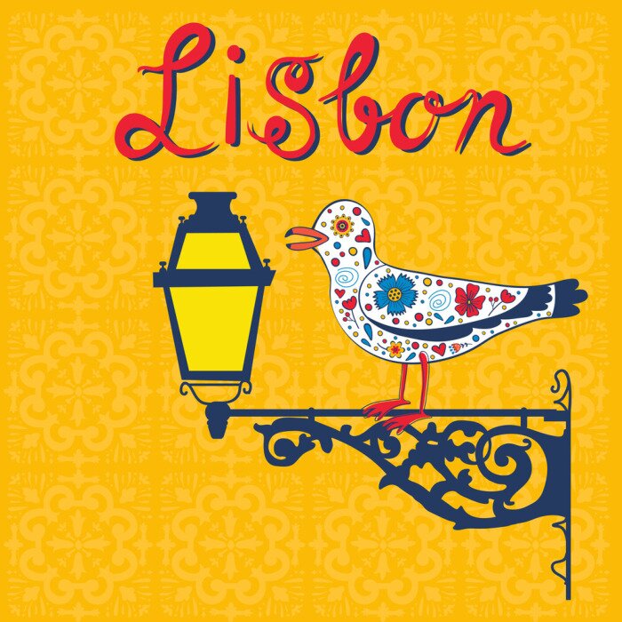 Bild Lissabon Portugal Symbole Leuchtturm und Möwe