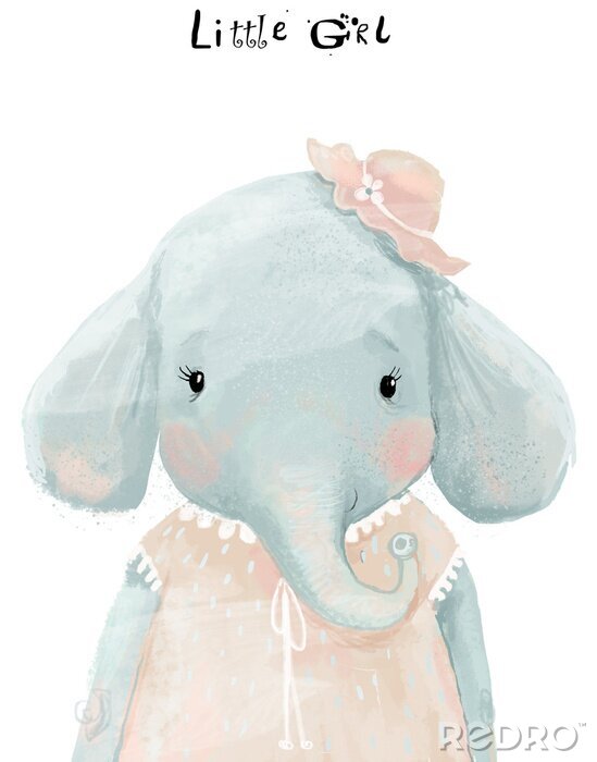 Bild little watercolor girl elephant with pink dress
