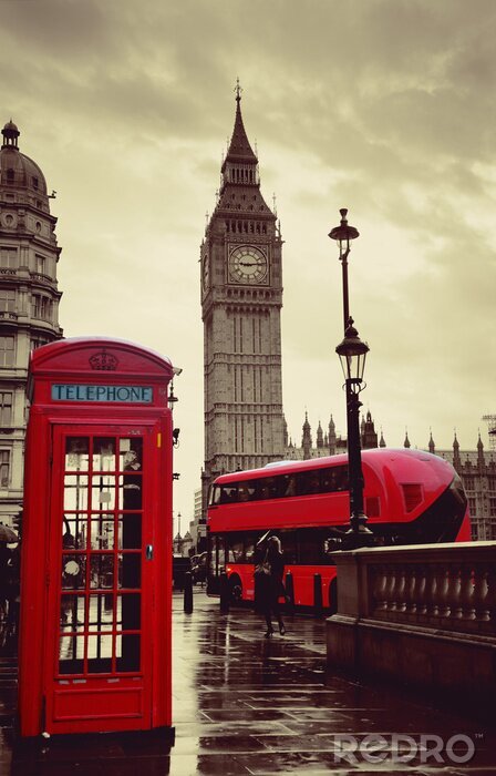 Bild London rote Telefonzelle und Bus