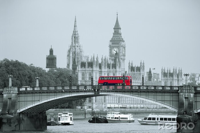 Bild London roter Bus auf der Brücke