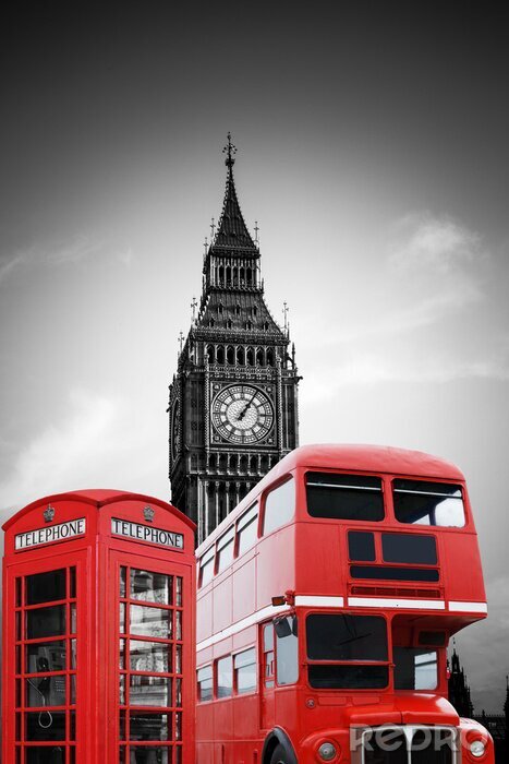 Bild London roter Bus und Telefonzelle