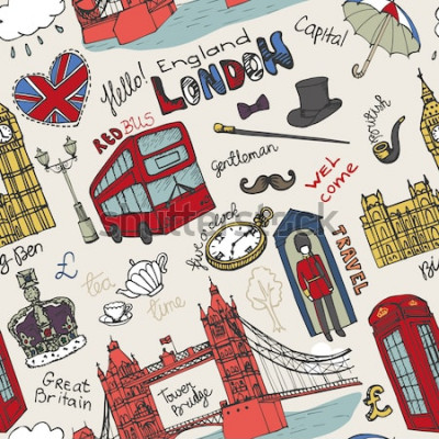 Bild Londoner Symbole und Inschriften im Comic-Stil
