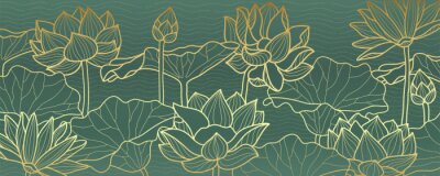 Sticker Lotus line arts luxury wallpaper design for fabric, prints and background texture, Vector illustration.