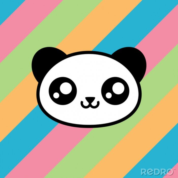 Bild Lovely kawaii panda head smiling on rainbow colors background - Cute animal illustration 